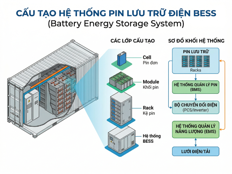 Cấu tạo của pin lưu trữ điện BESS
