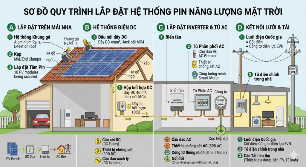 Sơ đồ lắp đặt pin năng lượng mặt trời
