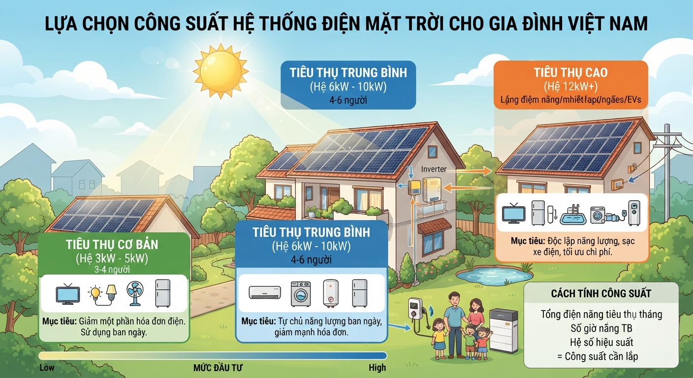công suất pin mặt trời cho gia đình