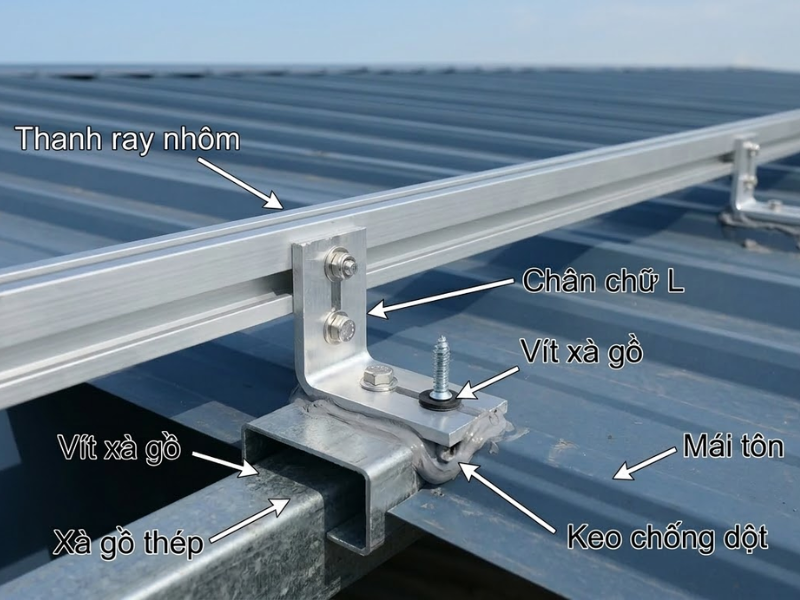 Lắp đặt hệ thống chân đỡ và thanh ray