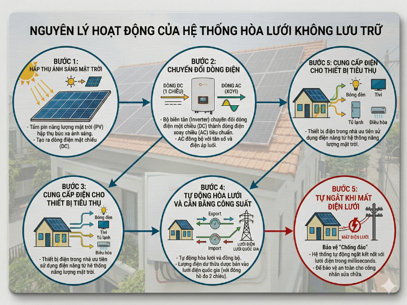 Nguyên lý hoạt động của hệ thống hòa lưới không lưu trữ