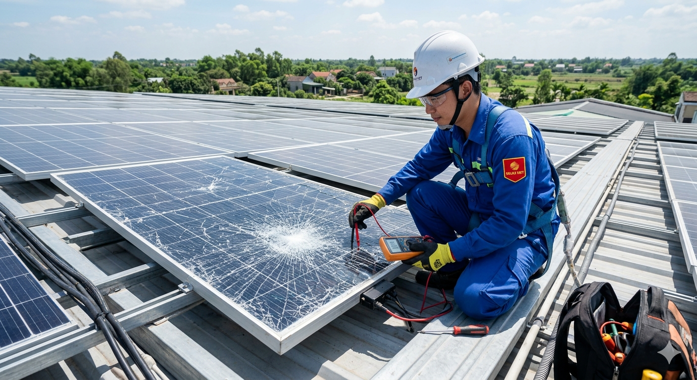 pin mặt trời vỡ kính